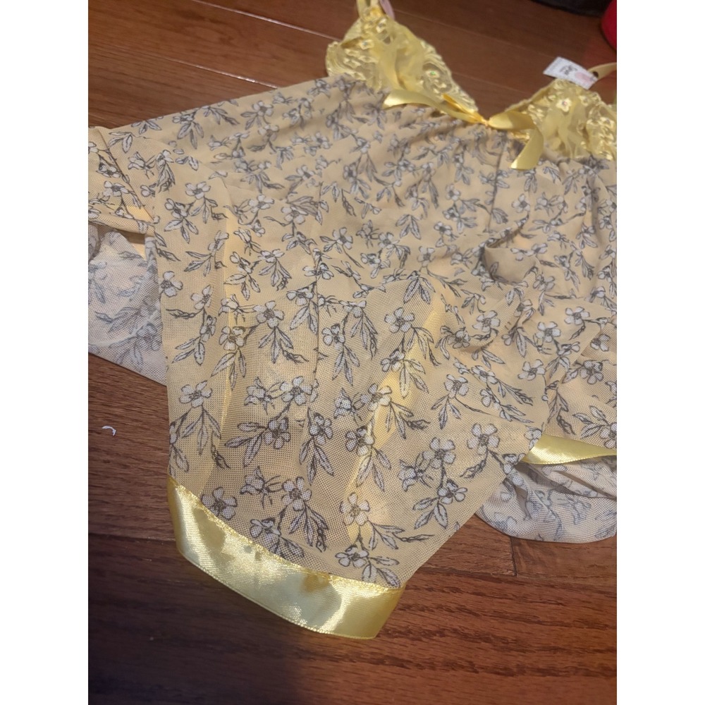 Spree Intimates Babydoll Floral Yellow Lace Sequin Lingerie Set 2X NWT Coquette - Picture 3 of 8